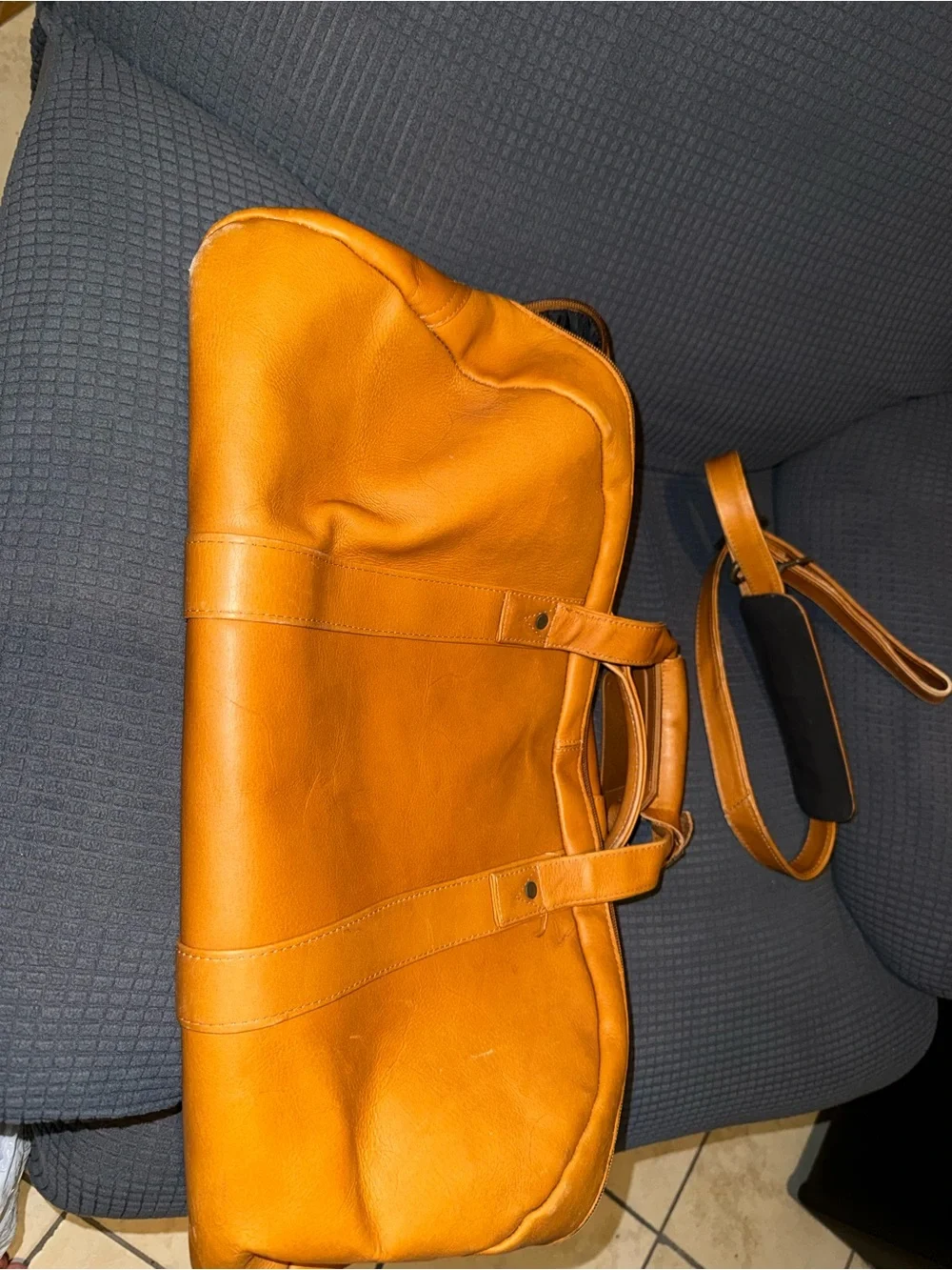 Vintage Tan Leather Duffle Bag | Weekender Travel Bag | Genuine Leather Carry-On